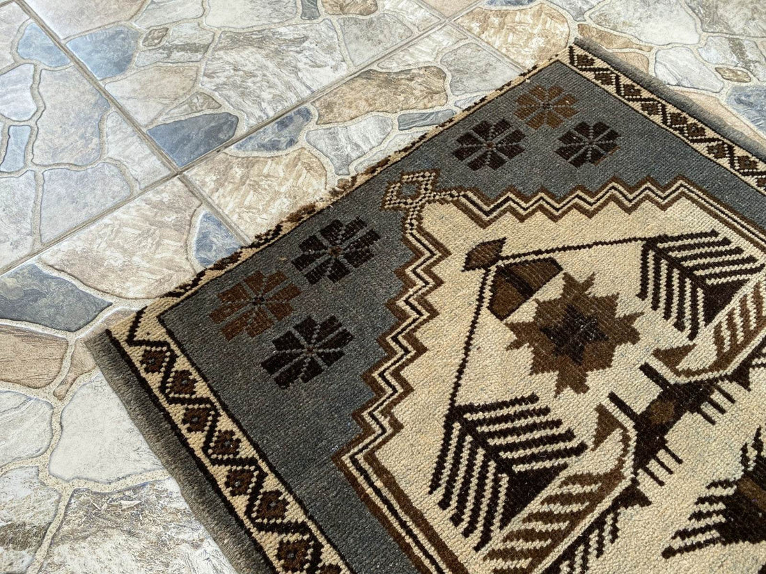 Vintage Turkish Rug | 2.5 x 3.9 ft Hand-Knotted Wool Rustic Distressed Anatolian