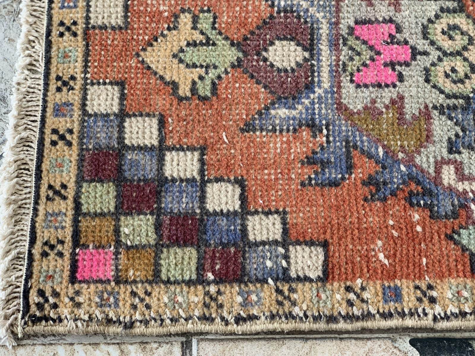 Geometric Turkish Vintage Rug * Tribal Farmhouse Anatolian HandmadeRug 1.6x2.8Ft