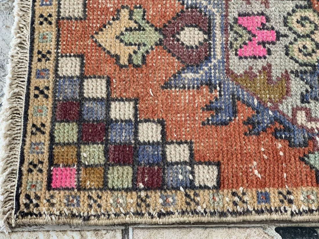Geometric Turkish Vintage Rug * Tribal Farmhouse Anatolian HandmadeRug 1.6x2.8Ft