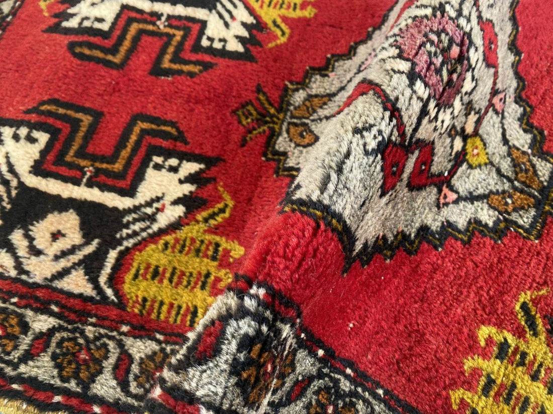 Vintage Rug | Small AntiqueWool Farmhouse Anatolian Handmade Turkish 1.7x3.5ft