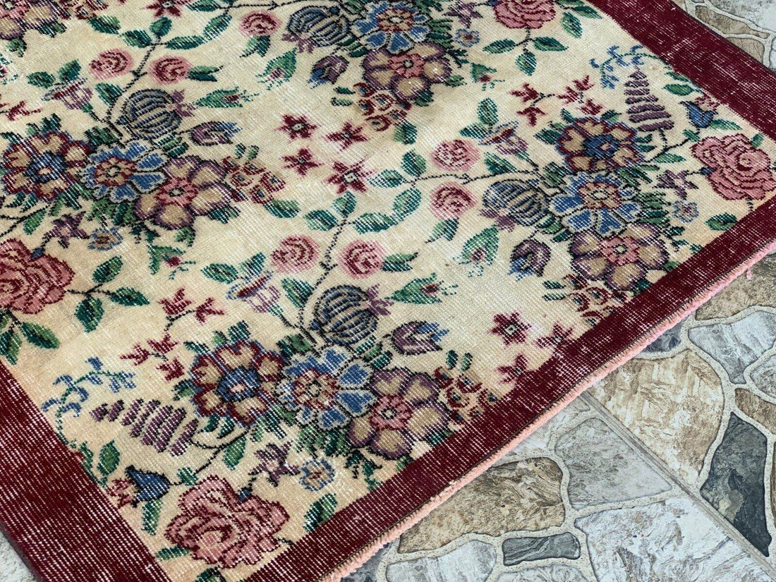 Vintage Turkish Rug | Oushak Handmade Wool Farmhouse Carpet Antique 3.3 x 5.2 ft