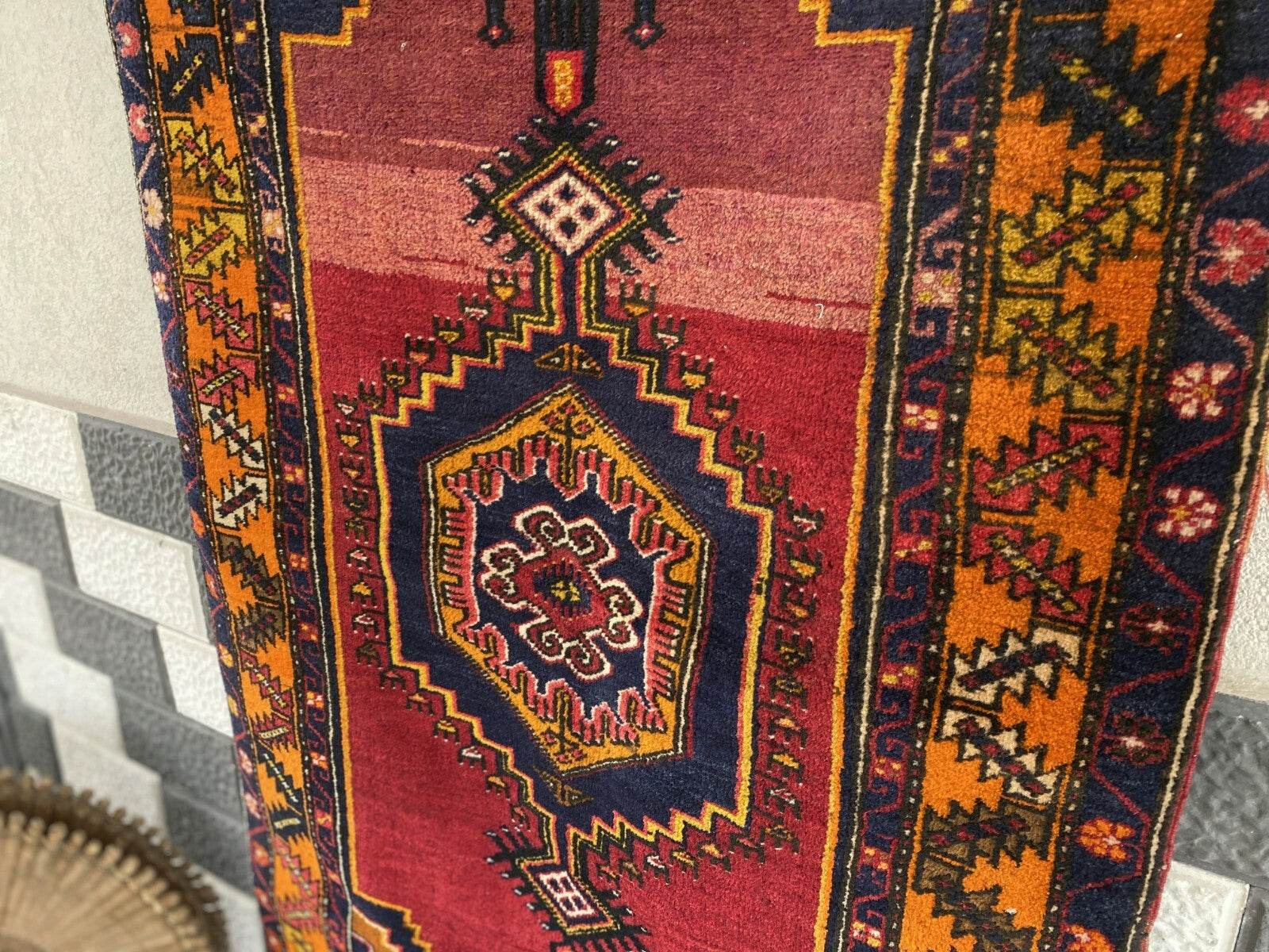 Geometric Turkish Vintage Rug, Farmhouse Handmade Anatolian Village Rug 3x6 ft