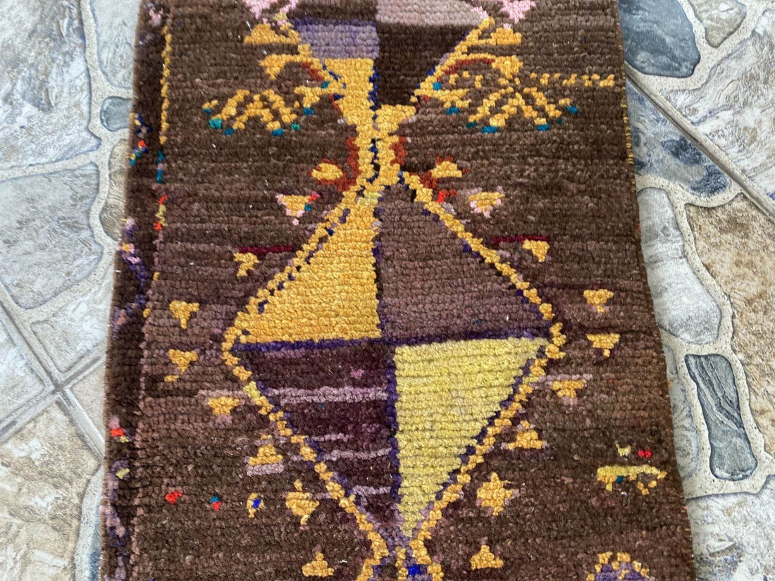 Vintage 1.2x2.5 ft Turkish Mini Rug | Hand-Knotted Wool Accent Mat Deep Red Rug