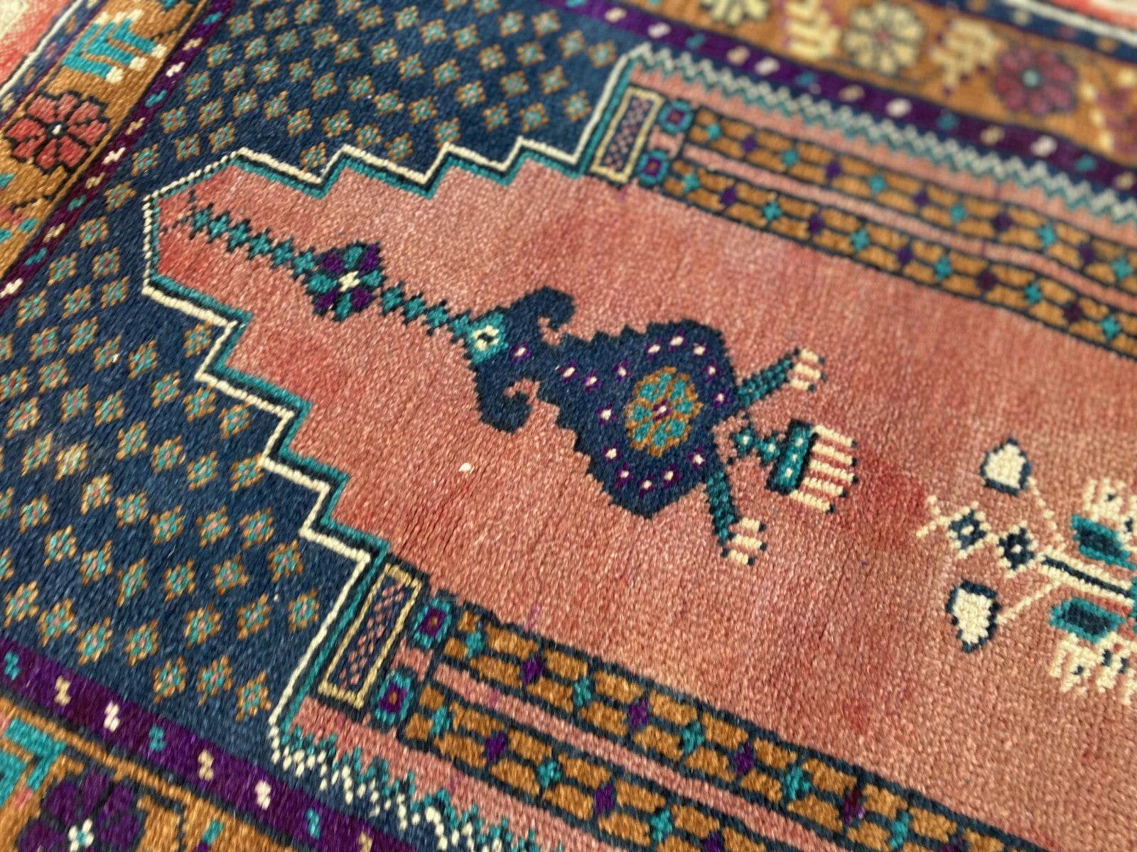 Vintage Turkish Oushak Rug, 2 x 3 ft Pink Handmade Wool Antique Tribal Small Rug
