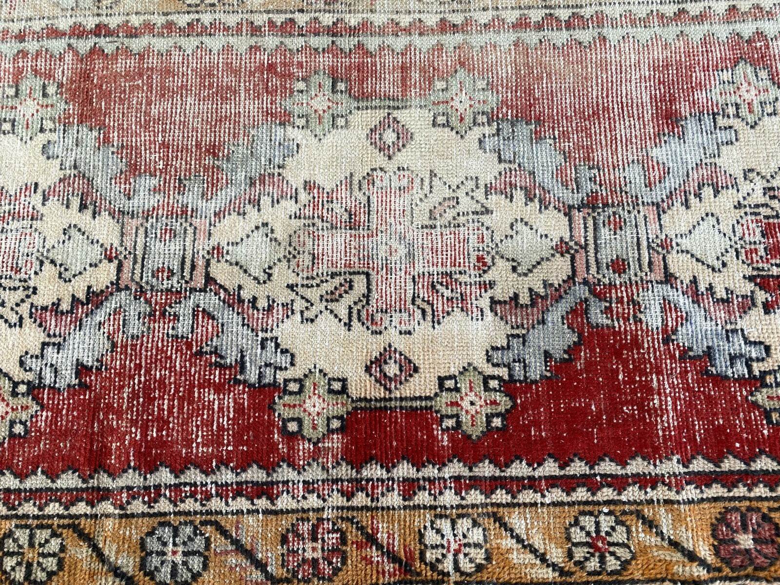 Vintage Turkish Oushak Rug, 3 x 9 ft Red Handmade Wool Antique Tribal Runner Rug