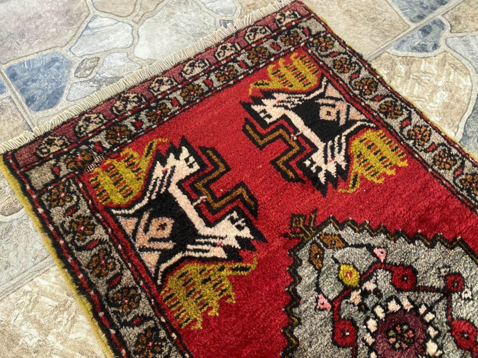 Vintage Rug | AntiqueWool Farmhouse Anatolian Handmade Turkish Small 1.7x3.5ft