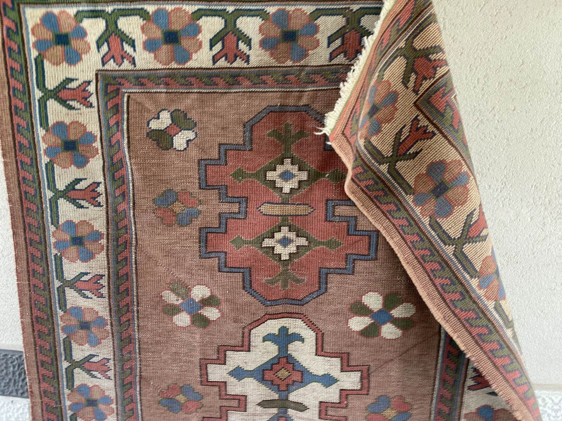 Turkish Kurdish Vintage Rug | 4.3 x 6.5 ft | Hand-knotted Anatolian Tribal Geometric