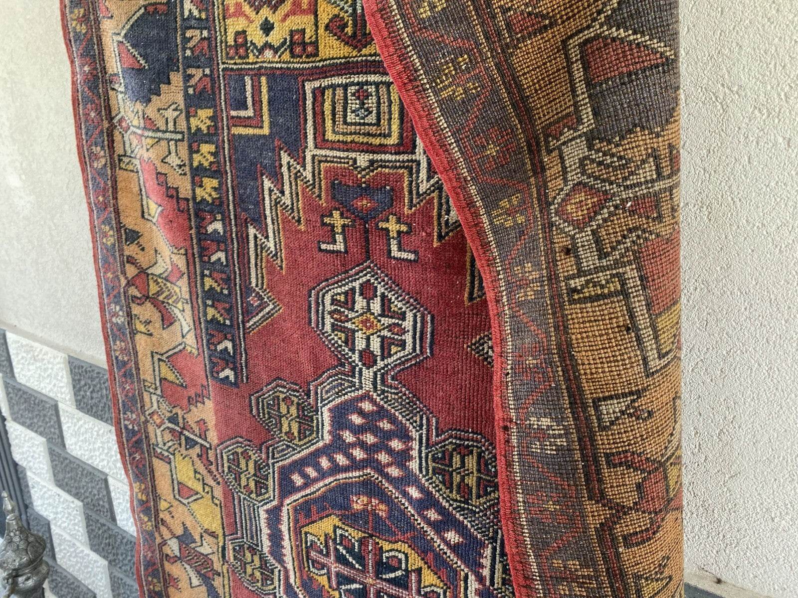 Vintage Turkish Anatolian Rug | 4 x 6.6 ft | Handknotted Geometric Wool Carpet