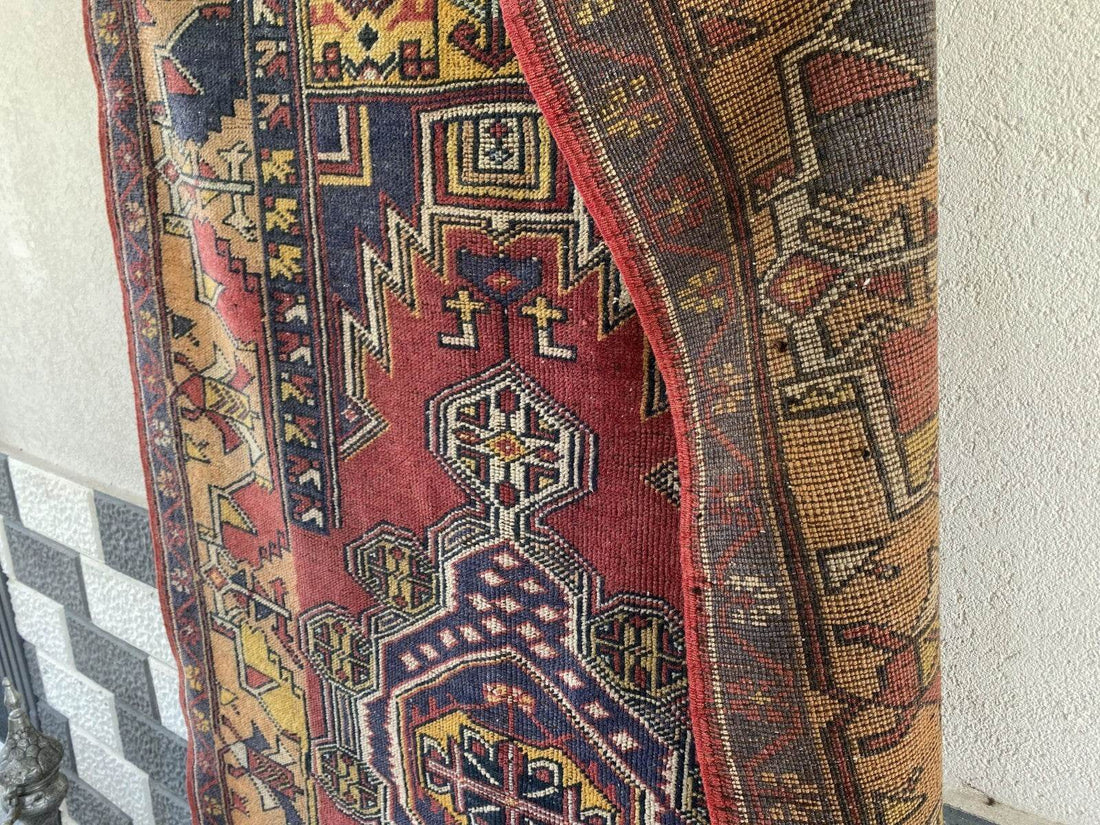 Vintage Turkish Anatolian Rug | 4 x 6.6 ft | Handknotted Geometric Wool Carpet