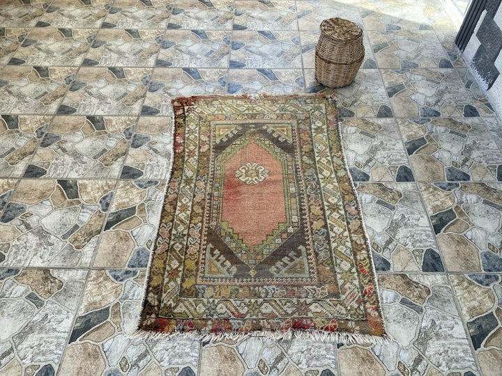 Vintage Turkish Wool Rug - 2 x 4 | Hand-Knotted Antique Oushak Anatolian Tribal