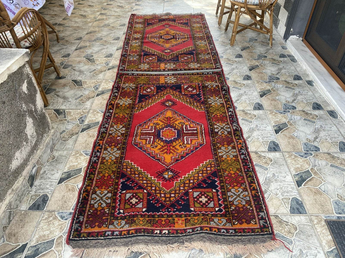 Vintage Turkish Oushak Rug | 3.3x10.8 | Wool Antique Tribal Handmade Area Rug |