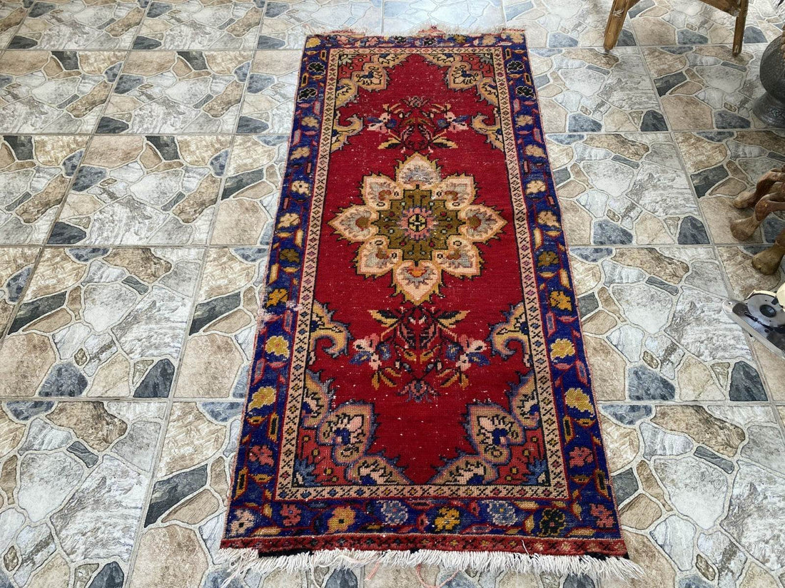 2x5 ft Handmade Turkish Vintage Rug | 1970s Tribal Wool Farmhouse Antique Area Carpet