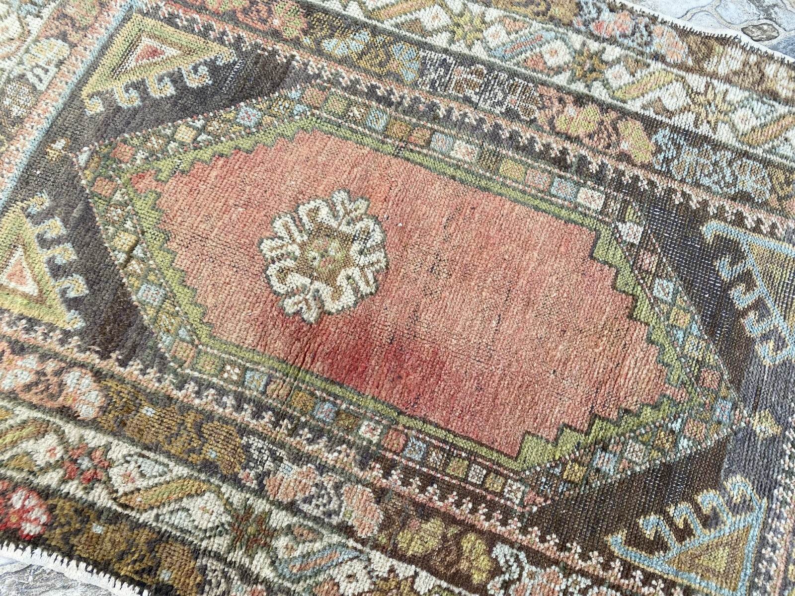 Vintage Turkish Wool Rug - 2 x 4 | Hand-Knotted Antique Oushak Anatolian Tribal