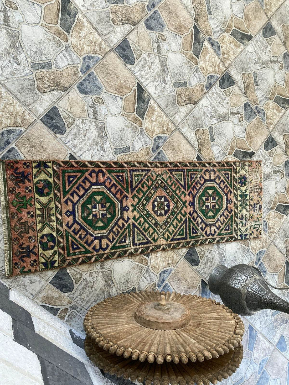 Vintage Turkish Tribal Rug | 1.4 x 4.3 ft | Handmade Wool Anatolian Runner Rug