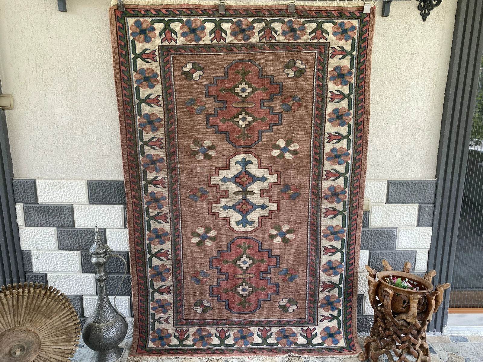Turkish Kurdish Vintage Rug | 4.3 x 6.5 ft | Hand-knotted Anatolian Tribal Geometric