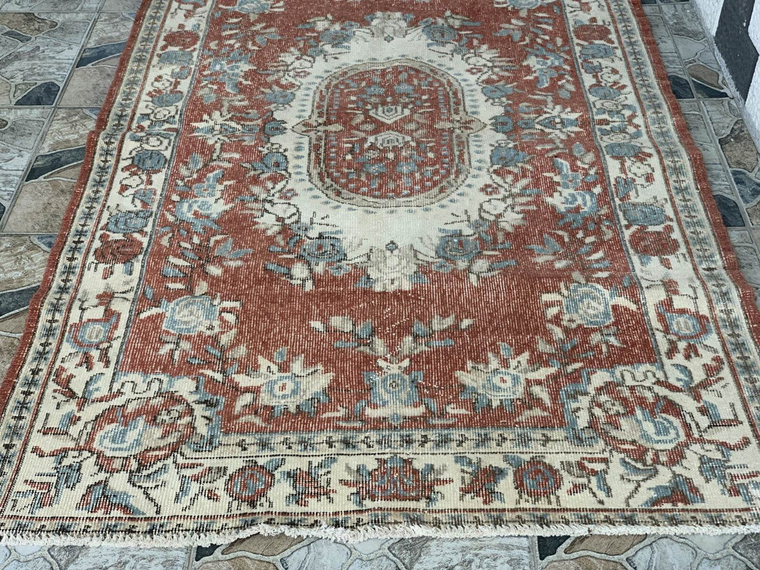 Turkish Vintage Geometric Rug,Farmhouse Vintage Anatolian Village Rug 3.9x6.9 ft