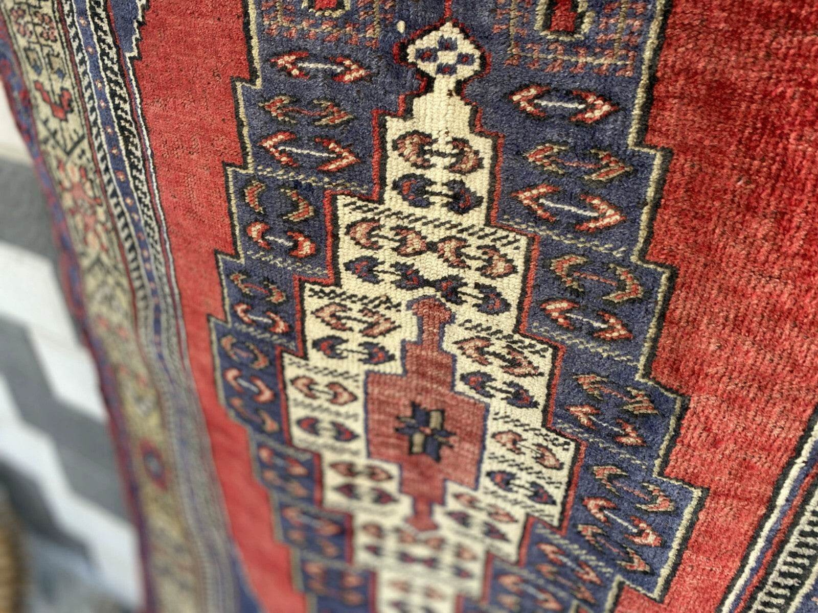 Vintage Turkish Oushak Rug 3x7 ft | Hand-Knotted Wool Anatolian Red Antique Rug