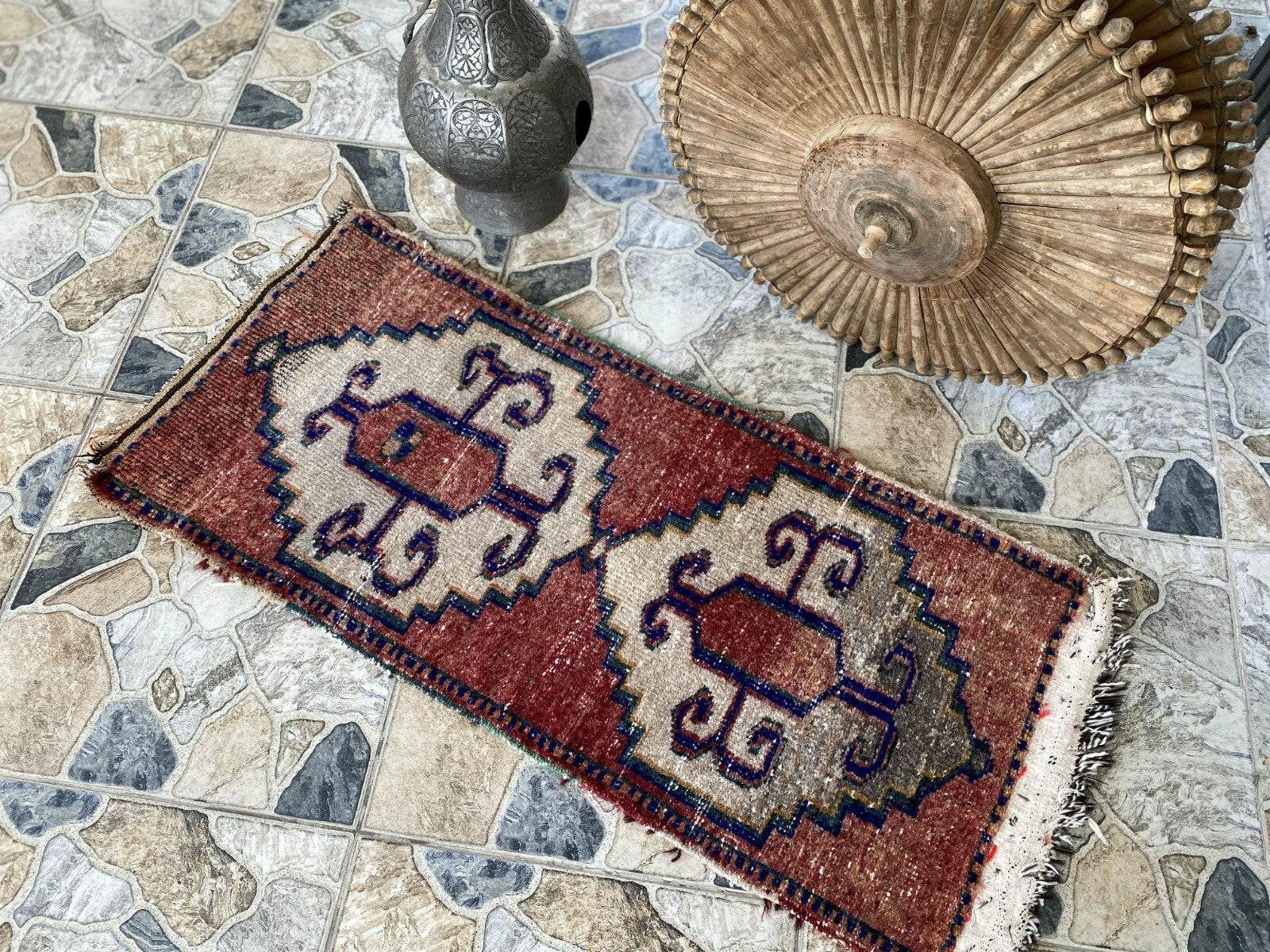 Vintage Anatolian Tribal Rug | Small Turkish Farmhouse Wool Carpet 1.6x3.4 ft