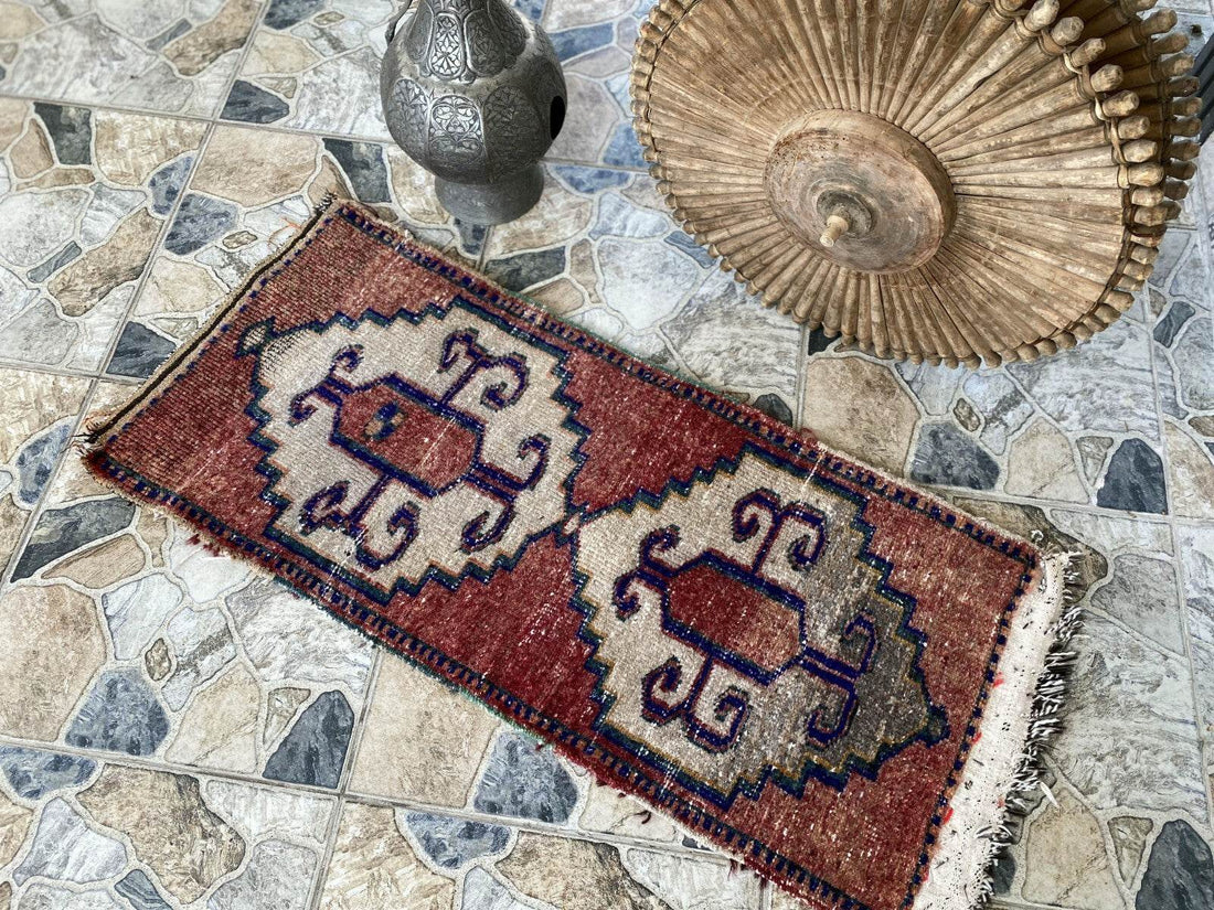 Vintage Anatolian Tribal Rug | Small Turkish Farmhouse Wool Carpet 1.6x3.4 ft