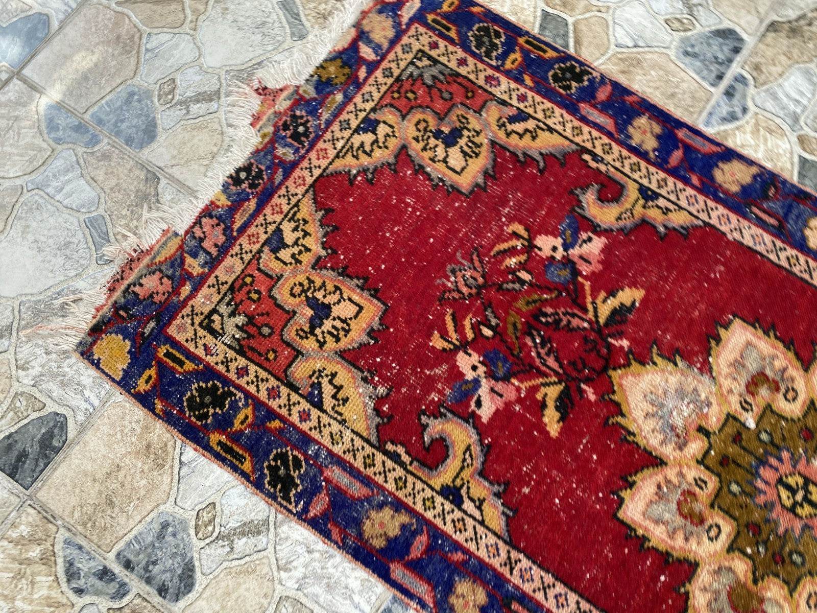 2x5 ft Handmade Turkish Vintage Rug | 1970s Tribal Wool Farmhouse Antique Area Carpet