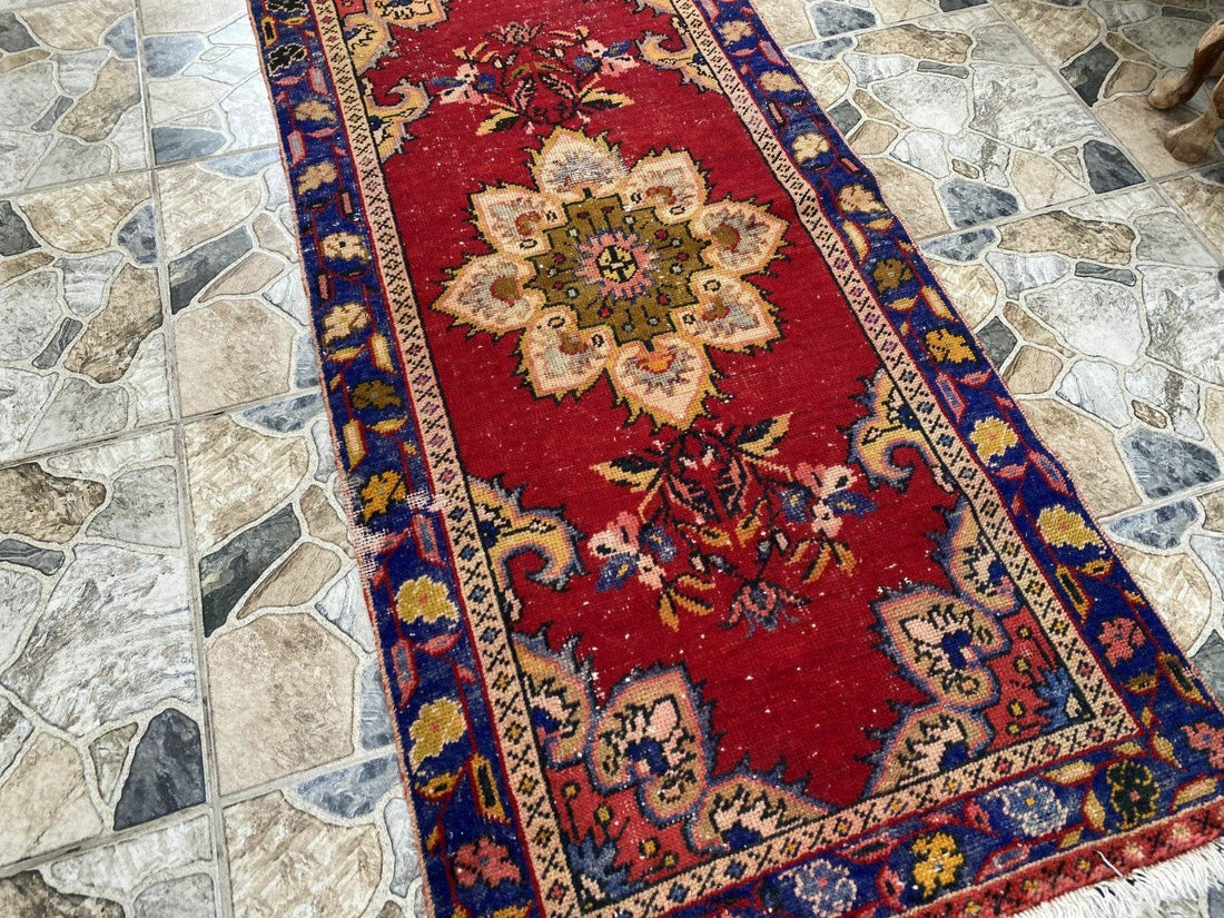 2x5 ft Handmade Turkish Vintage Rug | 1970s Tribal Wool Farmhouse Antique Area Carpet