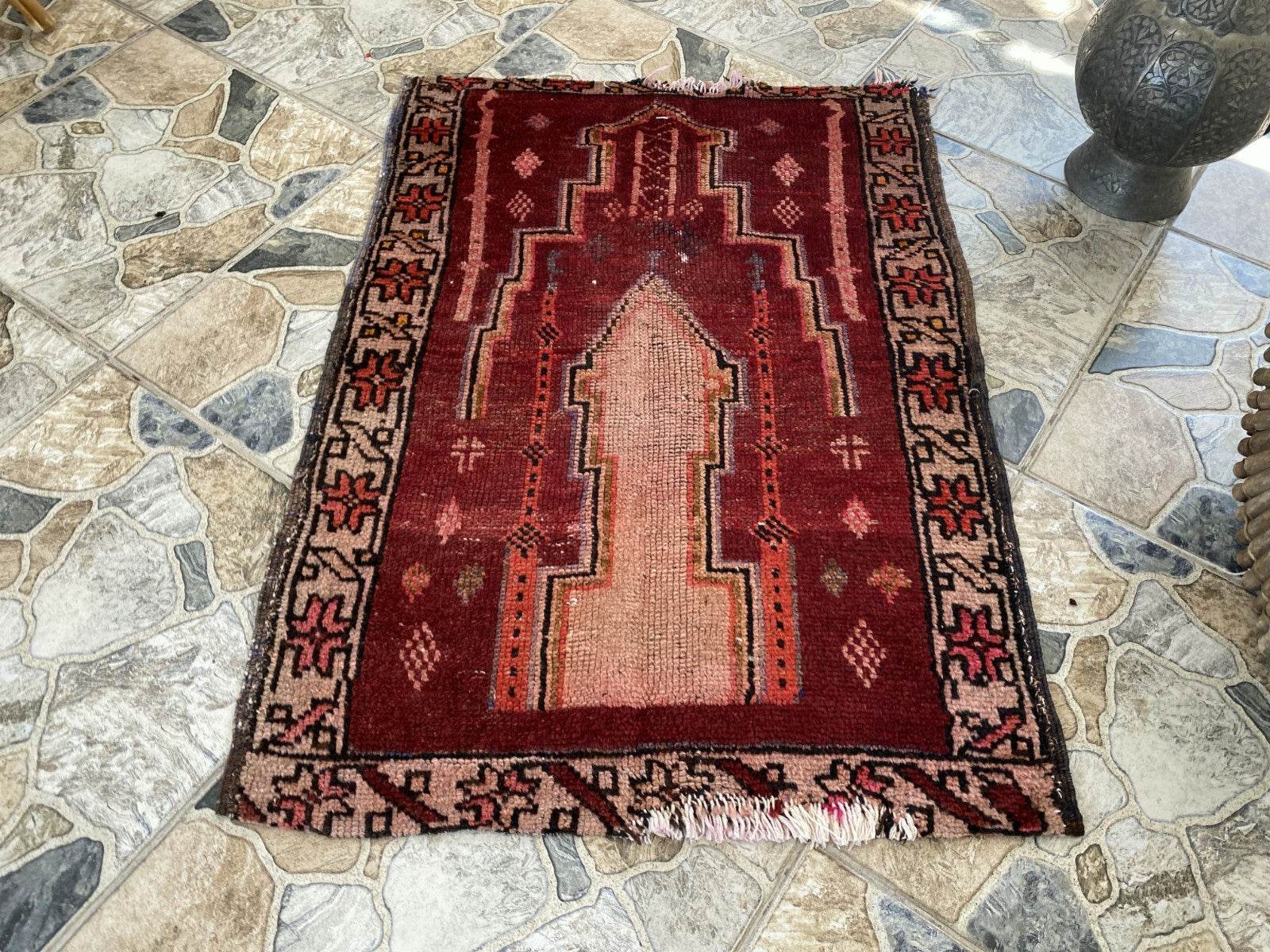 Distressed 2x3 ft Anatolian Rug | Vintage Authentic Hand-Knotted Wool Prayer Rug
