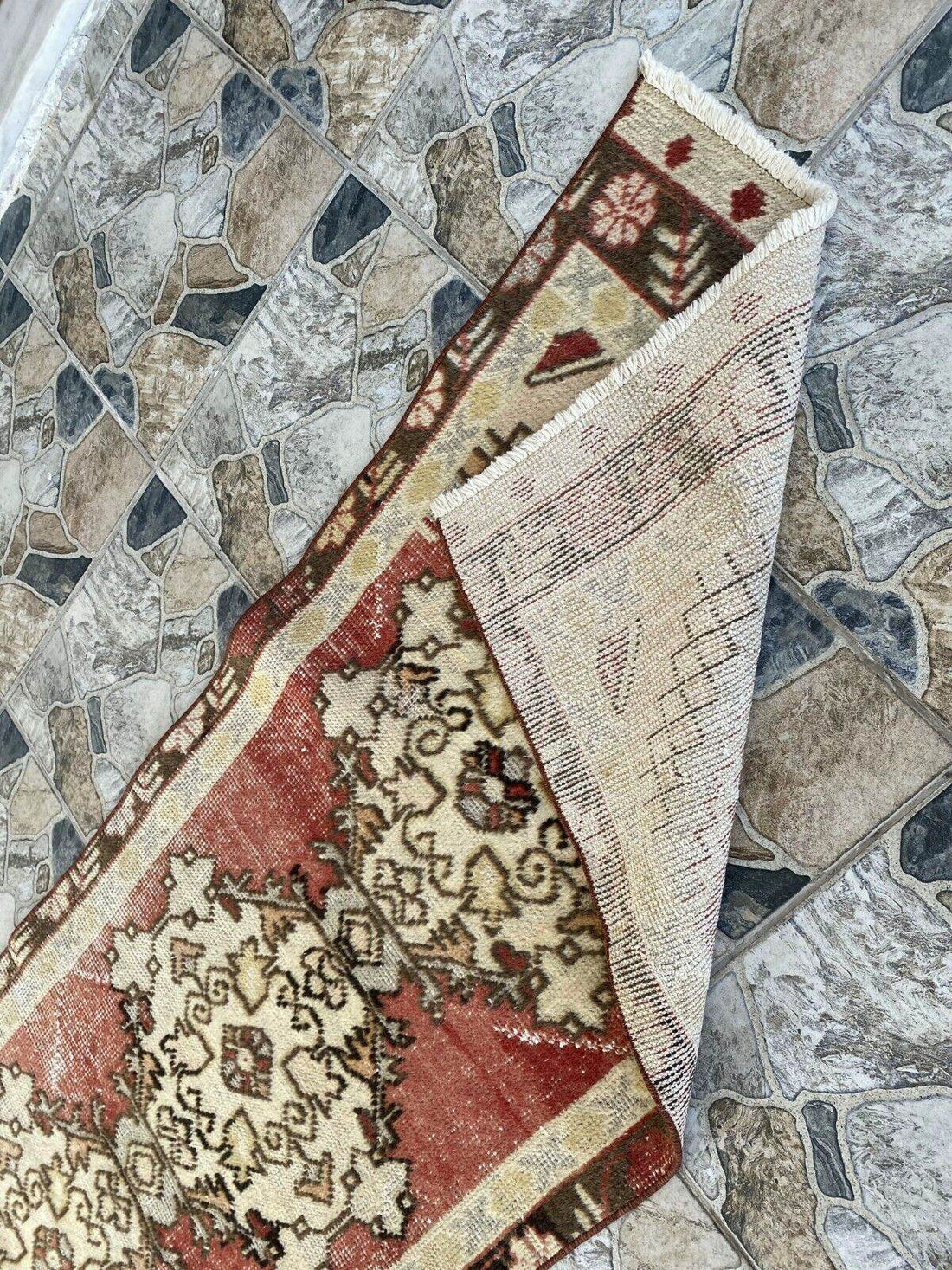 Vintage Rug | Antique Wool Farmhouse Anatolian Runner Handmade Turkish 2.4x8.9ft