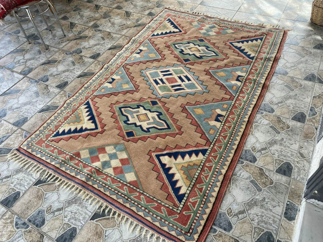 Vintage Kurdish Wool Rug - Handmade Bohemian Turkish Farmhouse Area Rug 4x7 ft