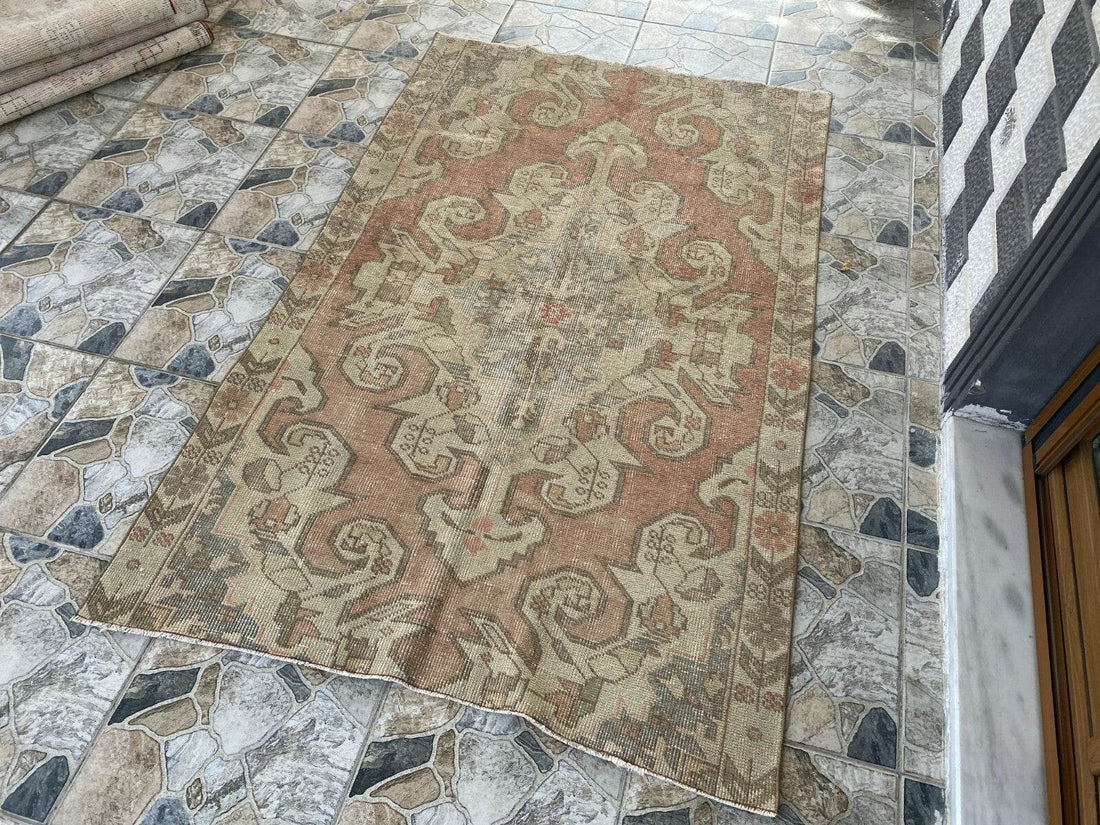 Vintage Rug | Antique Wool Farmhouse Anatolian Area Handmade Turkish 4.3x6.8ft