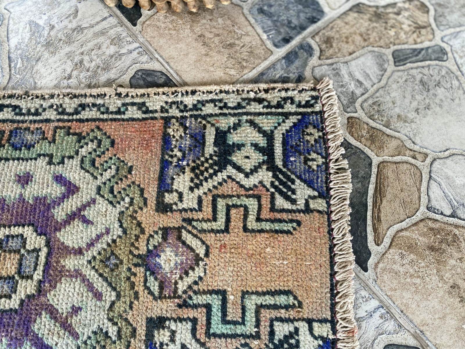 Handmade Turkish Vintage Rug | 1970s Tribal Wool Farmhouse Antique Small Carpet