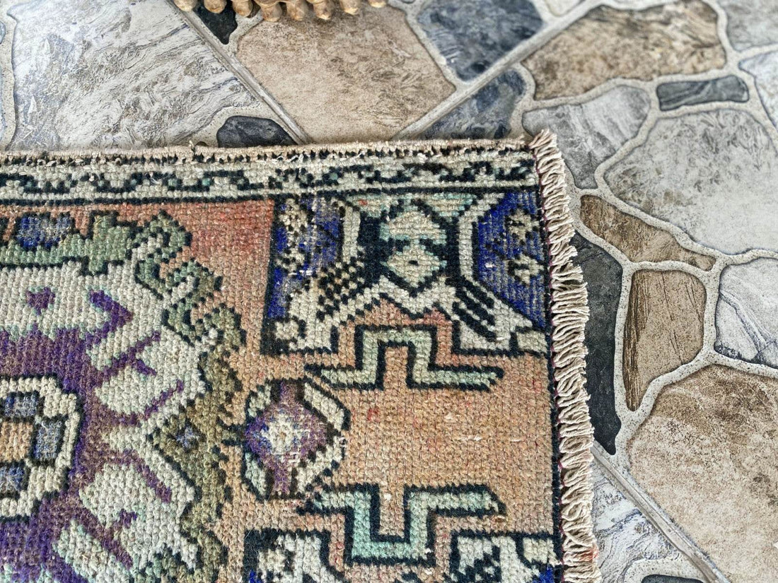 Handmade Turkish Vintage Rug | 1970s Tribal Wool Farmhouse Antique Small Carpet