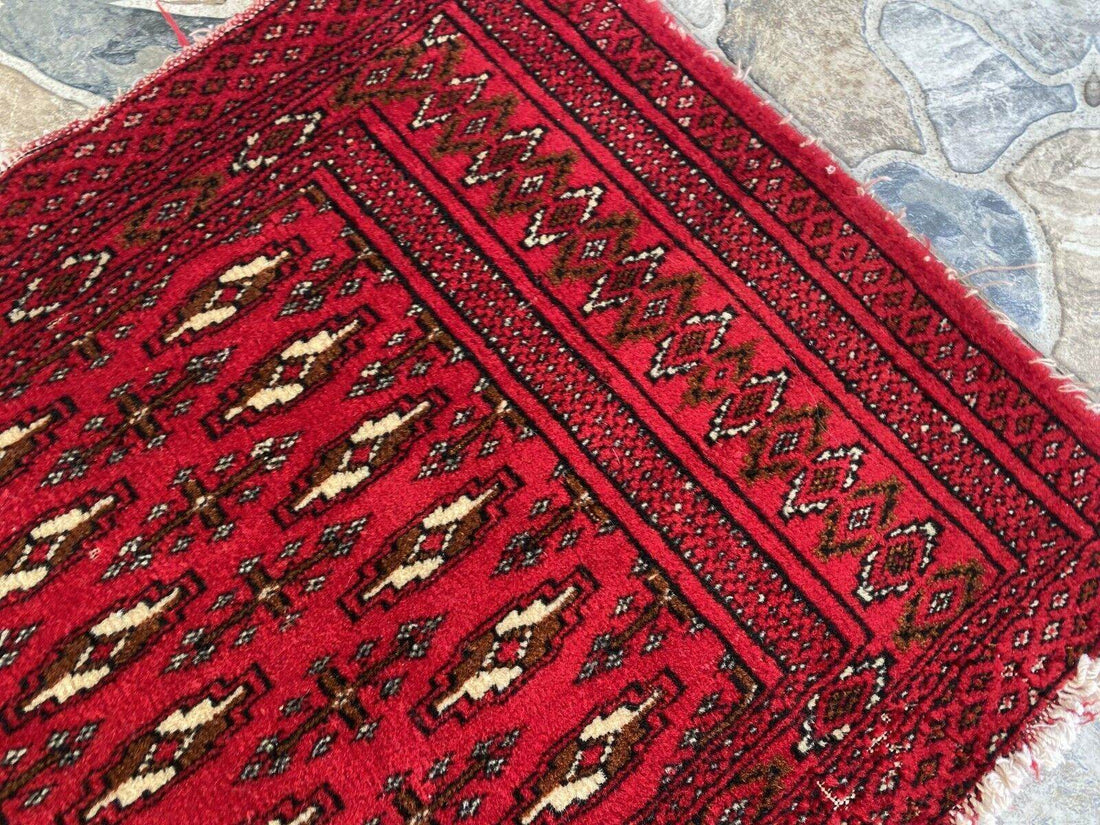 Vintage Afghan Rug - Wool Handmade Bohemian Distressed Farmhouse Small Rug 2x3