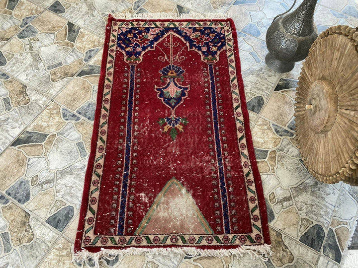 Pre 1980’s ANTIQUE ANATOLIAN FARMHOUSE RUG - GEOMETRIC PRAYER TURKISH VINTAGE