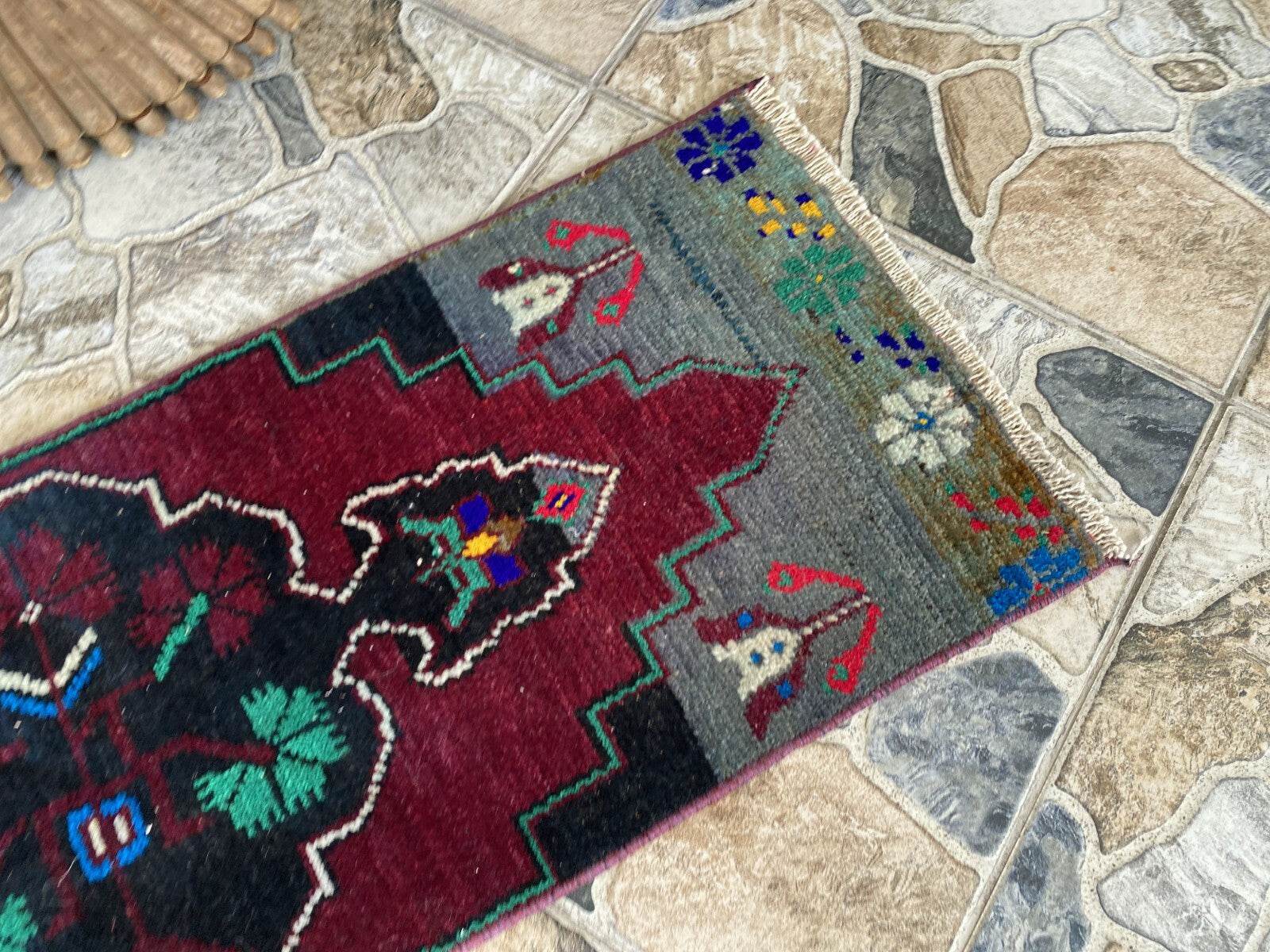 1.2x3.4 ft Anatolian Medallion Runner - Vintage Farmhouse Hand-Knotted Wool Rug