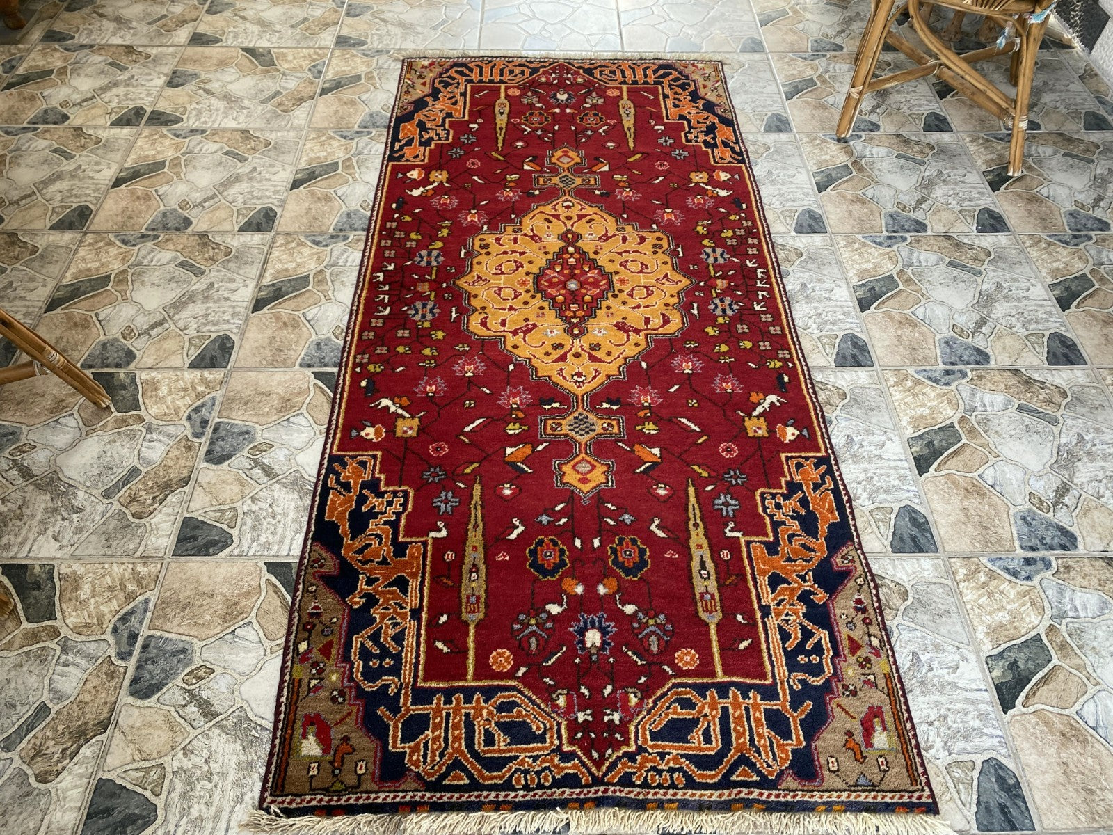 Vintage Turkish Runner Rug | 3.2 x 7.0 ft | Traditional Geometric Runner