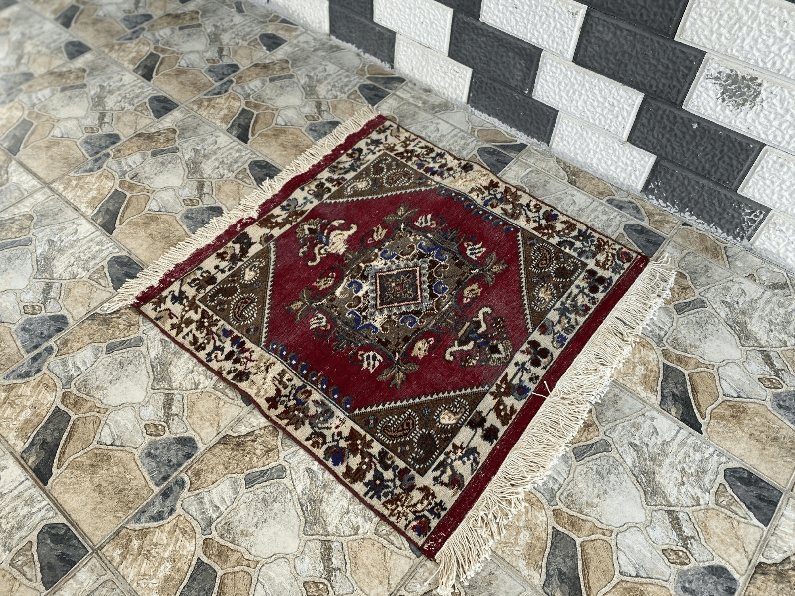 Vintage Turkish Rug | Tribal Handmade Wool Antique Farmhouse Carpet 2.8x2.6 ft