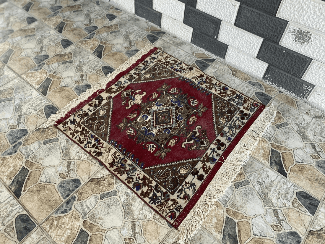 Vintage Turkish Rug | Tribal Handmade Wool Antique Farmhouse Carpet 2.8x2.6 ft