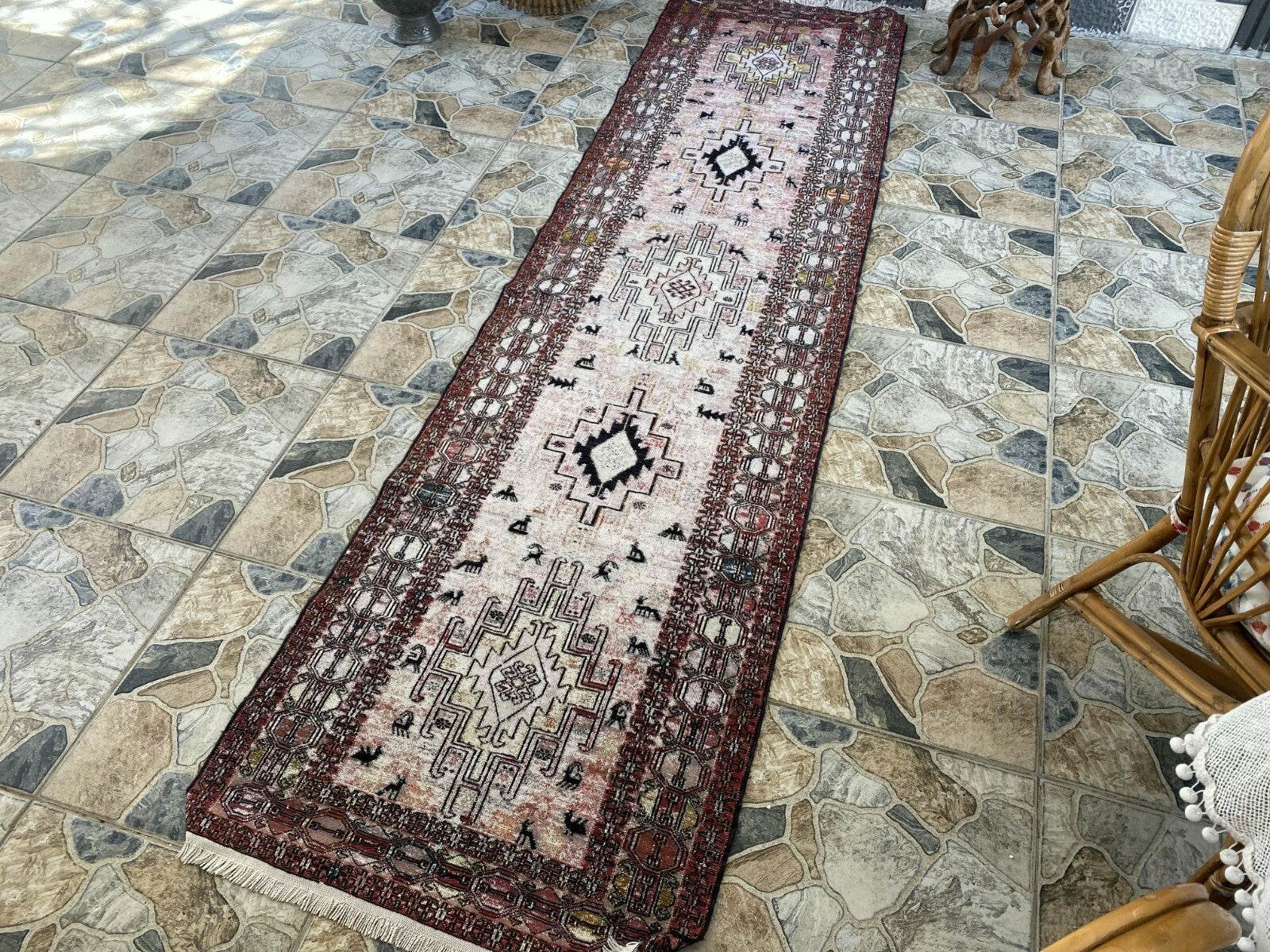 Vintage Persian Rug - 2.4x8.9 Brown Soumak Handmade Wool Antique Tribal Area Rug