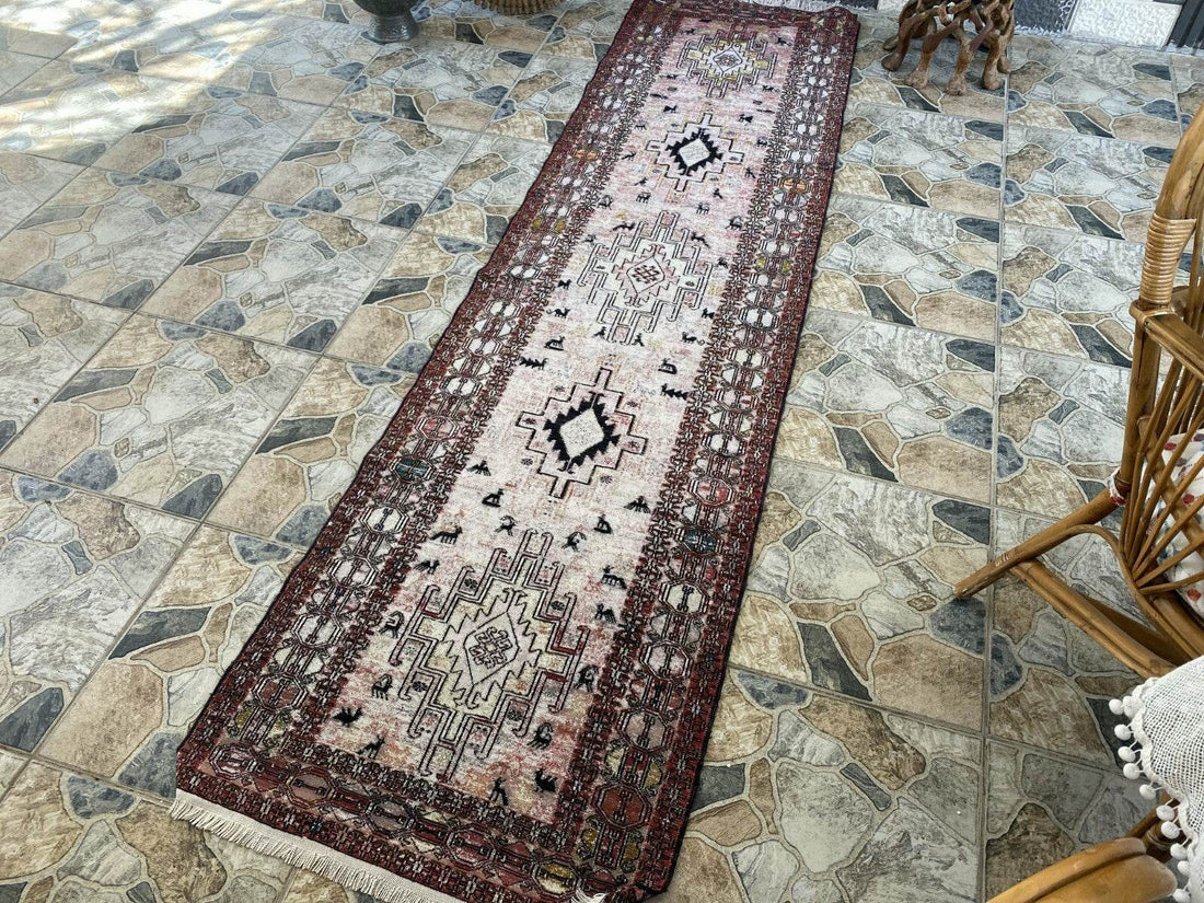 Vintage Persian Rug - 2.4x8.9 Brown Soumak Handmade Wool Antique Tribal Area Rug