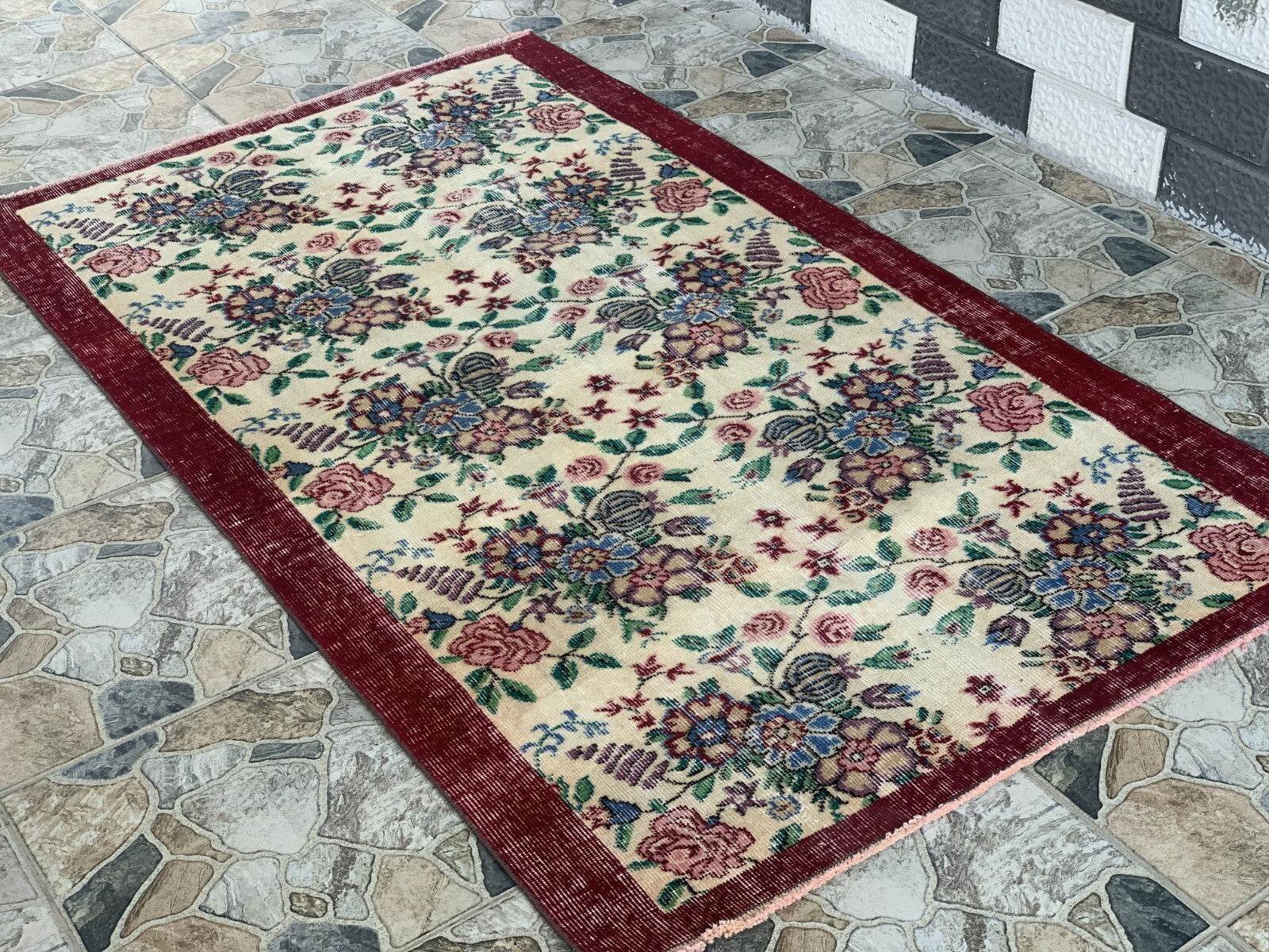 Vintage Turkish Rug | Oushak Handmade Wool Farmhouse Carpet Antique 3.3 x 5.2 ft
