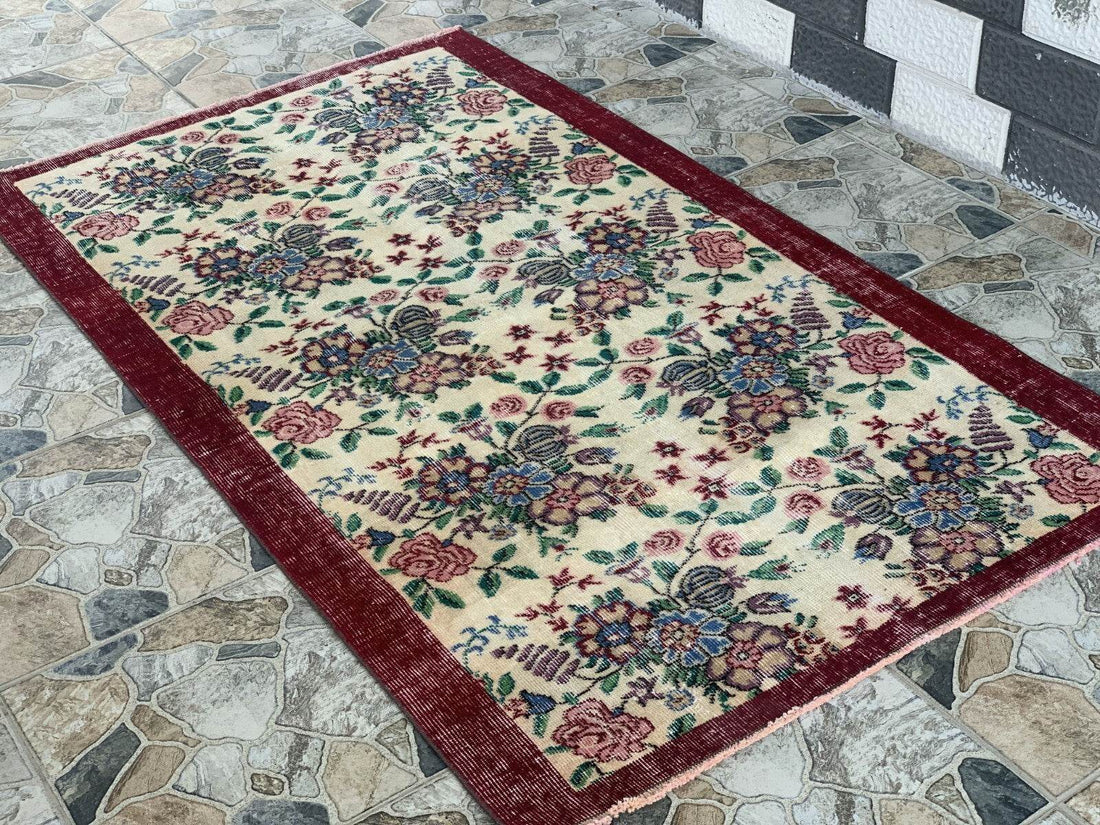 Vintage Turkish Rug | Oushak Handmade Wool Farmhouse Carpet Antique 3.3 x 5.2 ft