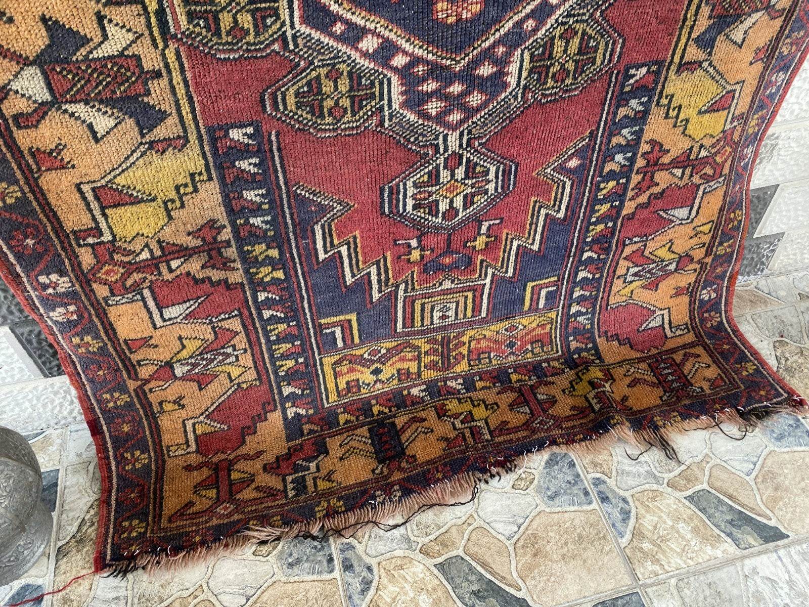 Vintage Turkish Anatolian Rug | 4 x 6.6 ft | Handknotted Geometric Wool Carpet