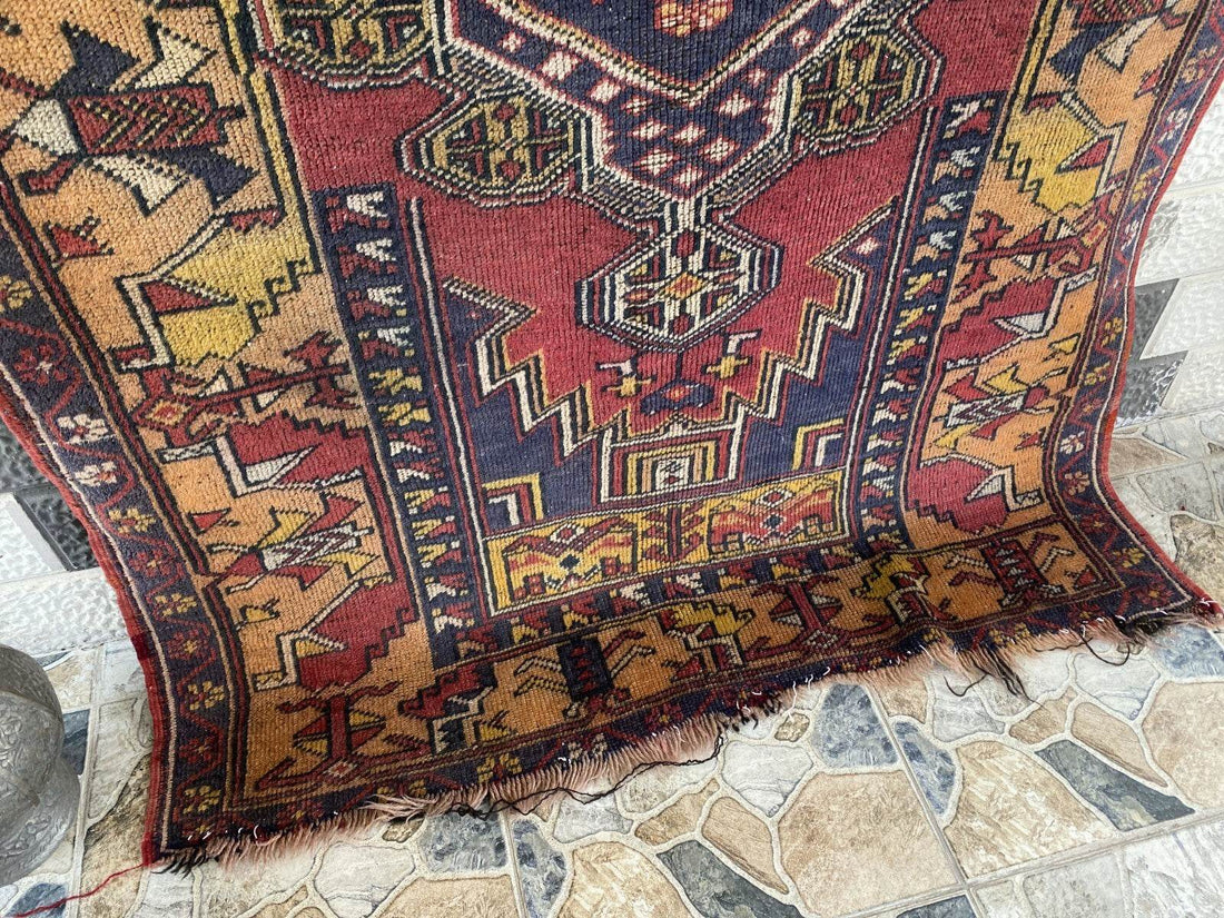 Vintage Turkish Anatolian Rug | 4 x 6.6 ft | Handknotted Geometric Wool Carpet