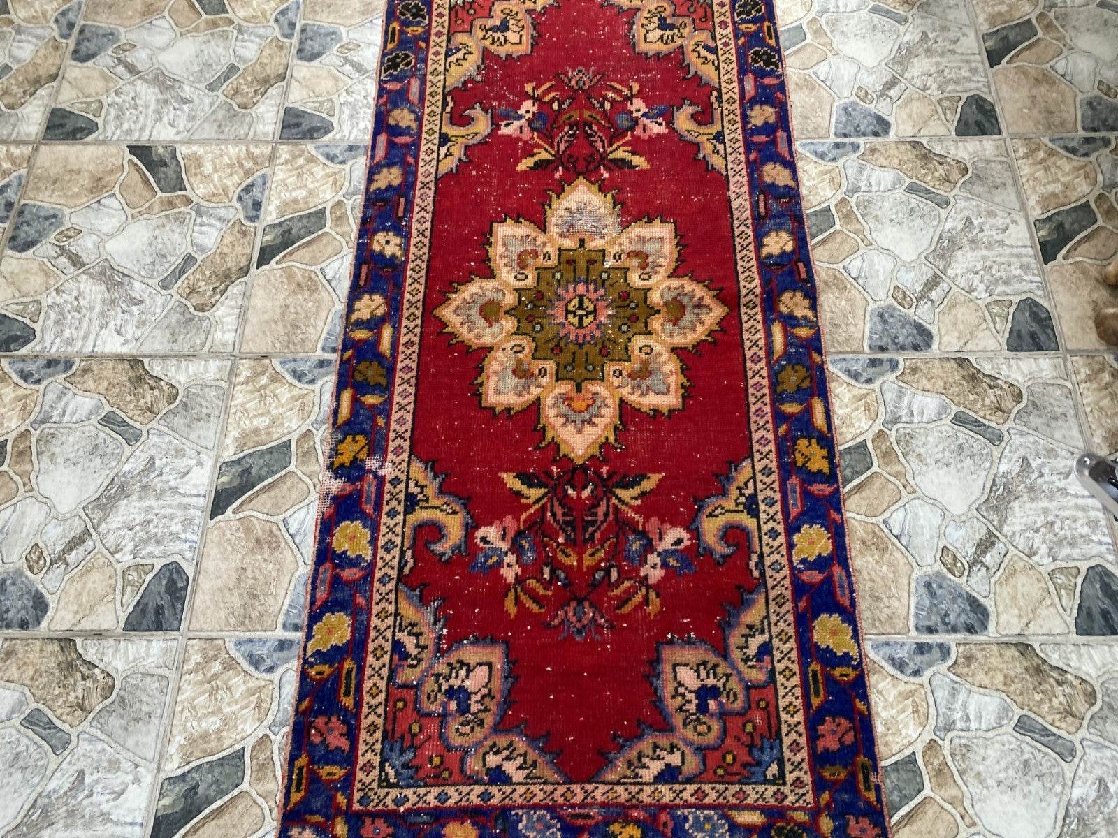 2x5 ft Handmade Turkish Vintage Rug | 1970s Tribal Wool Farmhouse Antique Area Carpet