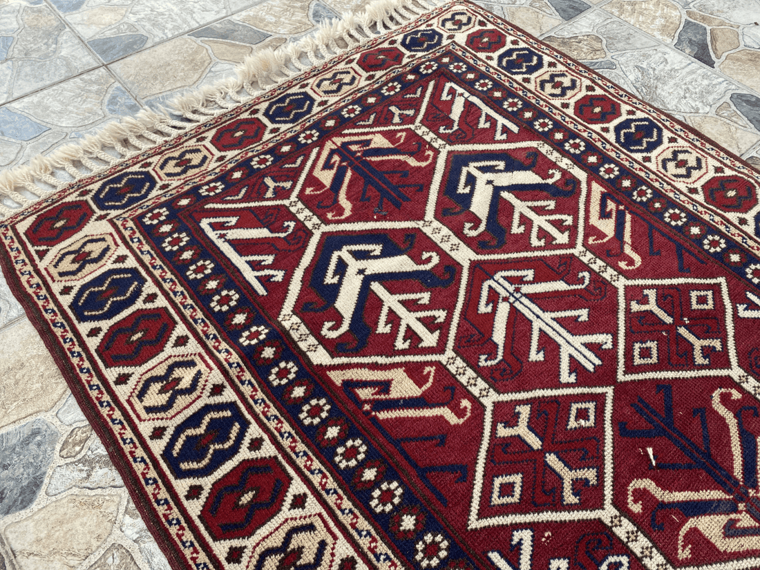 Vintage Turkish Wool Rug - 3.4x5.8 | Hand-Knotted 1980s Oushak Anatolian Tribal