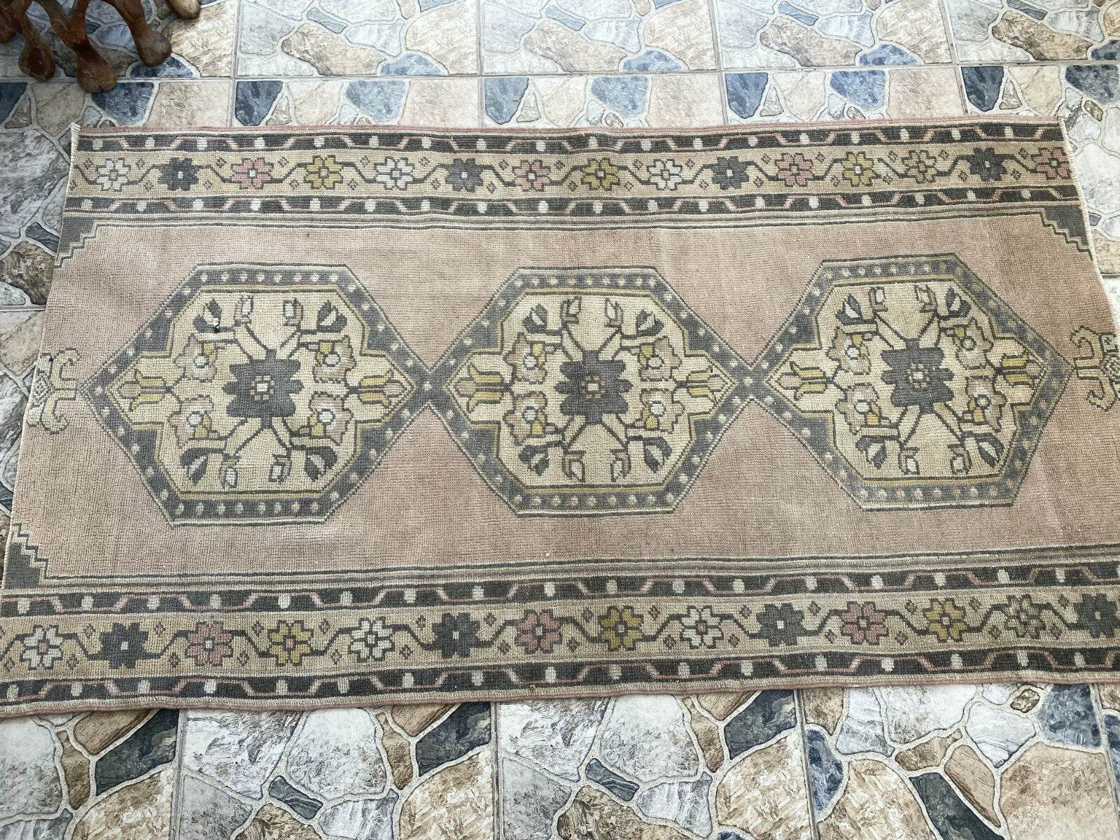 Vintage Rug | Antique Wool Farmhouse Anatolian Runner Handmade Turkish 3.2x5.7ft