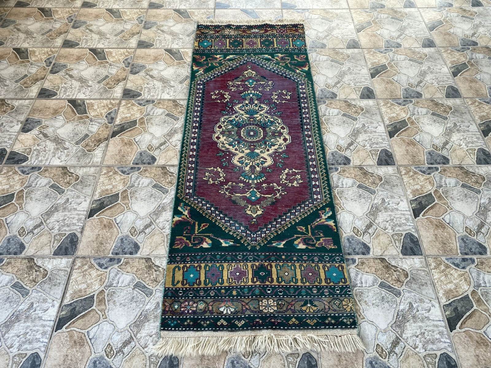 Handmade Turkish Vintage Rug | 1960s Tribal Wool Farmhouse Antique Runner Carpet