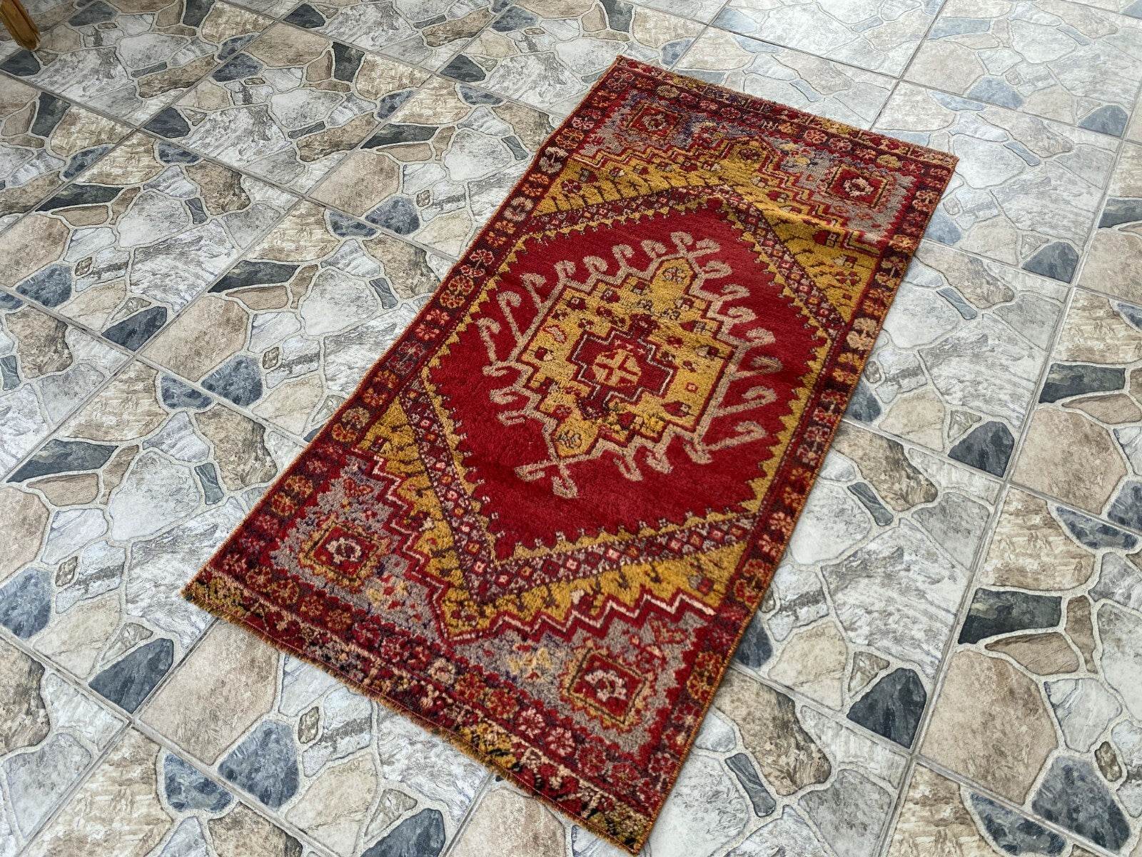 Handmade Turkish Vintage Rug | 1970s Wool Tribal Farmhouse Antique Small Carpet