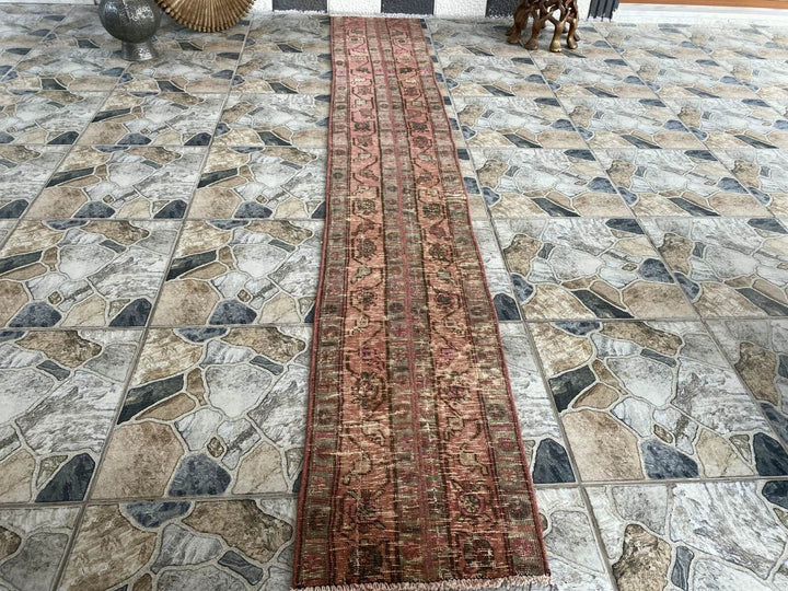 Vintage Rug Persian Patchwork Runner | 1.4 x 9.5 ft | Handwoven Wool Antique Ru