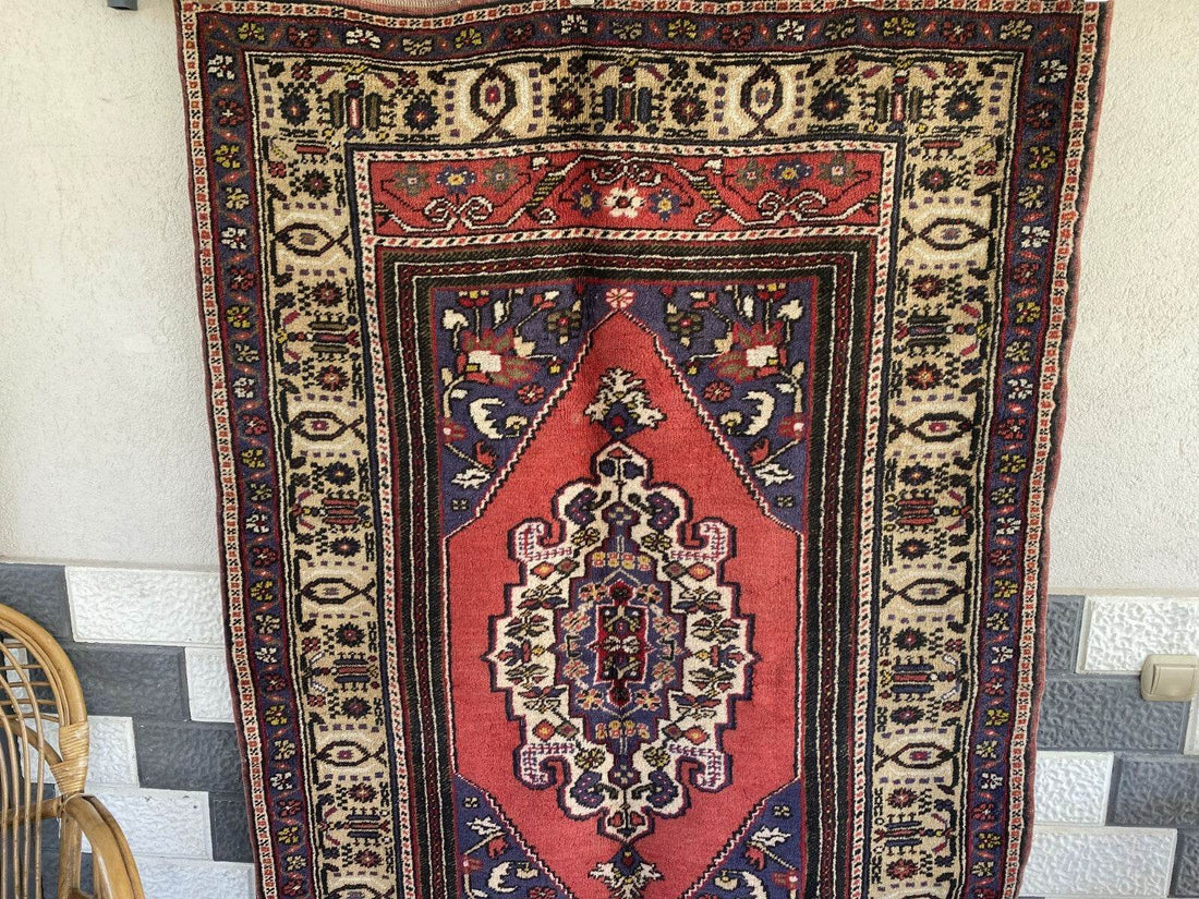 Vintage Turkish Rug | 4.3 x 6.5 ft | Handmade Geometric Anatolian Wool Area Rug